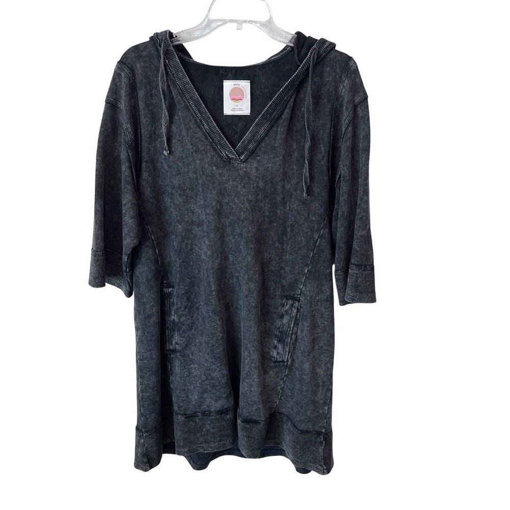 Daily Practice Anthropologie Hooded Sweatshirt Dress Black Mineral Wash Medium - Picture 3 of 13